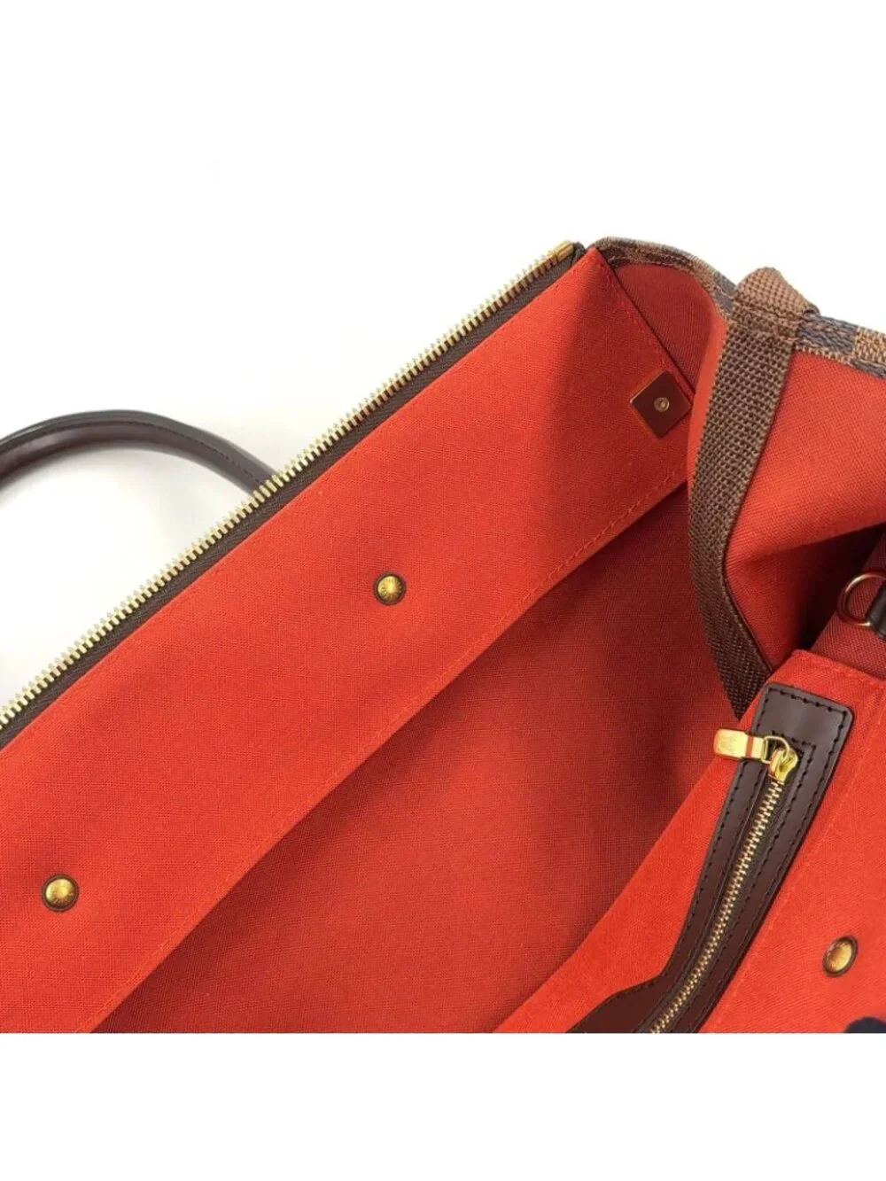 Louis Vuitton Greenwich PM Damier Ebene Leather Brown Boston Bag Gold